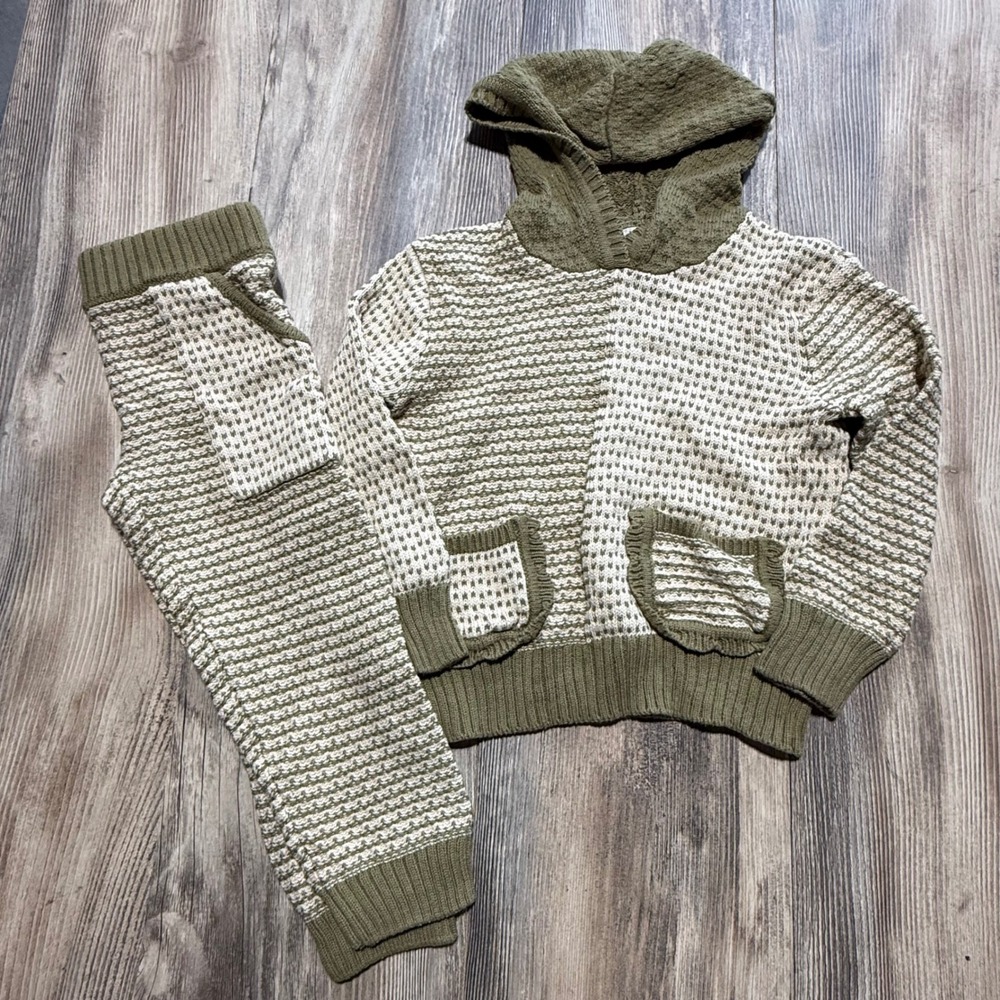 Finding Foxtale Knit Sweater Set Green Cream Cabincore